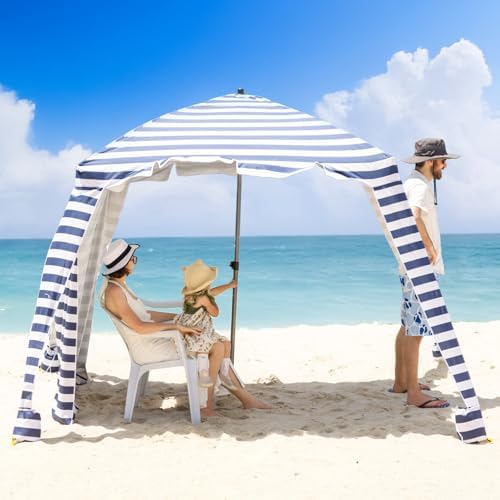 Beach Cabana - 6FT Beach Umbrella with UPF 100+ UV Protection & Sunshade Curtain - Waterproof Tent - Portable Shade, Easy to Set Up, Perfect for Family & Friends, Navy Blue
