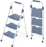 KINGRACK 3 Step Ladder, 900lbs Sturdy Step Stool with Handrail, Non-Skid Wide Pedals, Foldable 3 Stepladder with Safety Locking for Home, Garage, Garden, Office, Blue