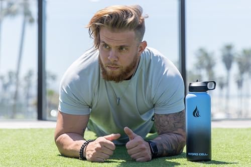 HYDRO CELL Stainless Steel Insulated Water Bottle with Straw - For Cold & Hot Drinks - Metal Vacuum Flask with Screw Cap and Modern Leakproof Sport Thermos for Adults (Blue/Black 40oz)
