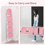 BONTEC 4-Step Ladder, 400lbs Max Load, Folding Step Stool with Tool Tray, Anti-Slip Pedals, Sturdy Steel, Lightweight Portable Ladder with Handrail for Home & Work Use, Pink