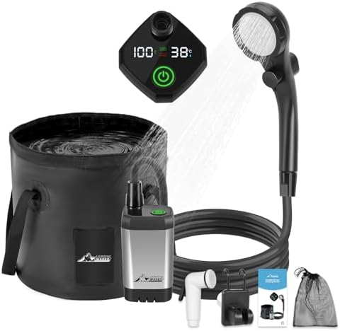 WADEO Portable Camping Shower, 6000mAh Rechargeable Shower Pump, Filtered Shower Head & 5 Gallons Foldable Bucket, Outdoor Shower for Hiking Beach, Travel, Pet Bath, Car Washing, Surf & Boat Cleaning