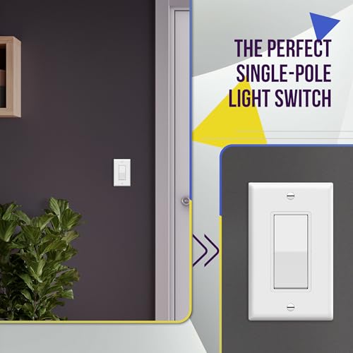 ENERLITES Decorator On/Off Paddle Switch with Wall Plates, Single Pole, 3 Wire, Grounding Screw, Residential Grade, 15A 120V/277V, UL Listed, 91150-WWP-10PCS, White (10 Pack)