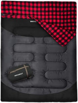 Cotton Flannel Double Sleeping Bag for Adults Machine Washable 2 Person Camping Sleeping Bag Queen Size Waterproof with Compression Sack for Cold Weather 3-4 Seasons