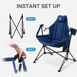 EVER ADVANCED Padded Hammock Camping Chair, Oversized Heavy Duty Swing Chair with Detachable Cup Holder, Portable Folding Rocking Camping Chair for Outdoor&Indoor, Support Up to 400lbs, Blue