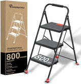 Step Ladder Foldable Folding Stool - for Home Adults Kitchen 3 Stepping Extension Tall Heavy Duty with Handrails - Closet Stepstool Stair Ladders Extendable Stepladder for Indoor House 800Lbs