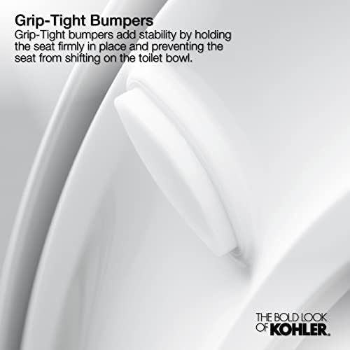 KOHLER K-4636-96 Cachet Quiet Close Elongated Toilet Seat, Slow Close Lid and Seat, Grip-Tight Bumpers and Installation Hardware, Biscuit
