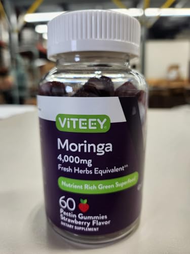 Viteey Moringa Gummies for Adults & Teens - Moringa Leaf Extract 4000mg - Immune Support, Energy Booster, Better Mood Support - Chewable Green Superfood - Vegan, Gelatin Free - Strawberry Flavored