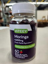 Viteey Moringa Gummies for Adults & Teens - Moringa Leaf Extract 4000mg - Immune Support, Energy Booster, Better Mood Support - Chewable Green Superfood - Vegan, Gelatin Free - Strawberry Flavored