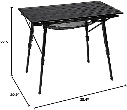 PORTAL Camping Table Foldable Portable with Adjustable Legs, Aluminum Folding Table Roll Up Table with Carrying Bag for Outdoor, Beach, Picnic, Backyards, BBQ and Party, Black