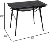 PORTAL Camping Table Foldable Portable with Adjustable Legs, Aluminum Folding Table Roll Up Table with Carrying Bag for Outdoor, Beach, Picnic, Backyards, BBQ and Party, Black