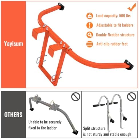 Ladder Stabilizer, Heavy Duty Steel Ladder Roof Hook Ladder Stabilizer with Wing Span/Wall Extension Accessory, Secure and Stable Ladder Standoff Arms for Roof Gutter with Anti-Slip Rubber Feet