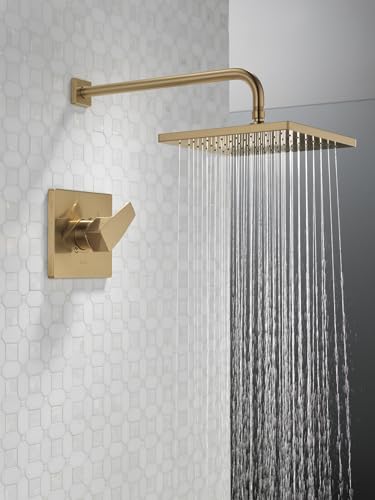 Delta Faucet Modern Raincan Square Single-Function Shower Valve Trim Kit Gold, Shower Faucet Set, Rainfall Shower Head Gold, Delta Shower Kit, Champagne Bronze T14268-CZ-PP (Valve Not Included)