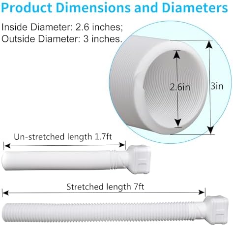 7ft Long Gutter Downspout Extensions, 3” Gutter Downspout Extender Pipe for 2"×3" Downspout and 3"×4"Downspout, Flexible Pipe Stretched Length 7ft, White,2-Pack