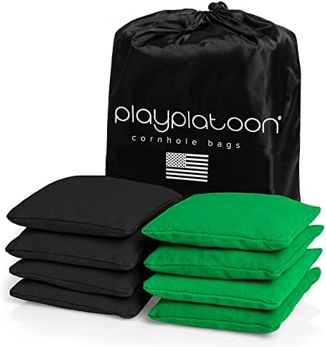 Play Platoon Cornhole Bags Weather Resistant- Set of 8 Regulation Bean Bags for Tossing- Official Professional Size & Weight Corn Hole Bags Two Color All Weather Cornhole Beans Bag Set with Tote Bag