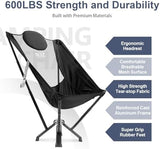High Back Camping Chair - 600 LBS Capacity Oversized Camping Chair with Comfortable Backrest & Headrest, Quick Setup - Compact Folding Chair for Indoor/Outdoor Use - Black