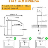 Hoimpro Black Waterfall Bathroom Faucet with cUPC Supply Lines, Single Handle Bathroom Sink Faucet with Pop-up Drain, Rv Vanity Vessel Faucet with Deck Plate, Matte Black, 1 or 3 Hole