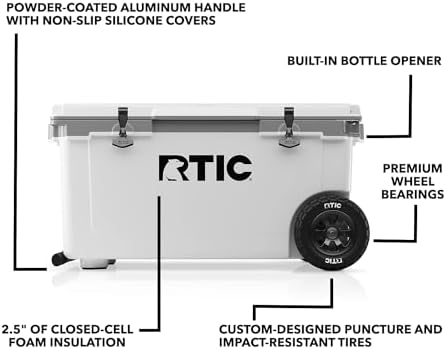 RTIC 72 Quart Ultra-Light Wheeled Cooler Hard Insulated Portable Ice Chest Box for Beach, Drink, Beverage, Camping, Picnic, Fishing, Boat, Barbecue, 30% Lighter Than Rotomolded Coolers