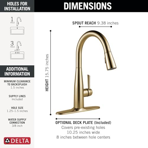 Delta Faucet Essa Pull Down Kitchen Faucet Gold with Pull Down Sprayer, Kitchen Sink Faucet for Kitchen Sink with Magnetic Docking Spray Head, Champagne Bronze 9113-CZ-DST