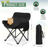 2 Pack Compact Camping Chairs Portable Folding for Outside with Carry Bag Lightweight Moon Chairs for Travel Picnic Hiking Beach Fishing, 600D Oxford, Supports 330lbs(Black)