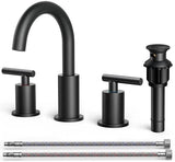 FORIOUS Bathroom Faucets, 8 Inch Widespread Matte Black Bathroom Sink Faucet 3 Hole with 360°Swivel Spout, Suitable for 6-12 Inch Vanity Sink, with Metal Pop-up Drain and cUPC Supply Line
