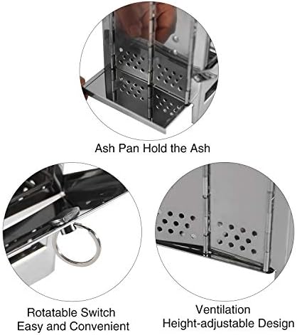 REDCAMP Wood Burning Folding Camp Stove Stainless Steel Grid, Portable Collapsible Backpacking Stove Survival Rocket Stove for Hiking Outdoor Tent Camping Picnic BBQ, Samll