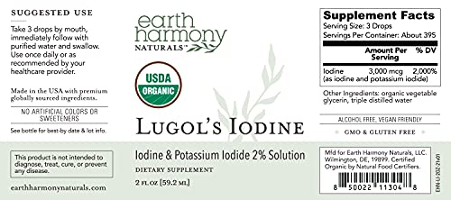 Organic Lugol's Iodine, Iodine and Potassium Iodide 2% Solution 3000 mcg - Liquid Supplement Drops for Thyroid Support for Women & Men, Metabolism Health, Detox Boost - Non-GMO, 395 Servings (2 Oz)