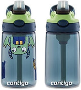 Contigo Aubrey Kids Water Bottle, Cleanable Silicone Straw, Spill-Proof Lid, Dishwasher Safe, 14oz 2-Pack, Blueberry & Monsters Theme