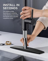 FORIOUS Black Kitchen Faucet with Pull Down Sprayer, High Arc Modern Classic Sink Faucet Stainless Steel with Deck Plate Fit for 1 or 3 Hole for Pot Filler Bar Farmhouse Laundry Rv