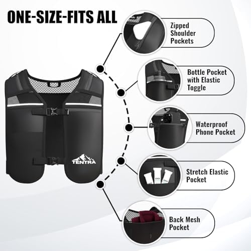 Running Phone Holder Vest with 500ml/17oz Running Water Bottle | Waterproof Phone Pouch Reflective Vest | 8 Pockets, Lightweight Hydration | Accessories for Men & Women