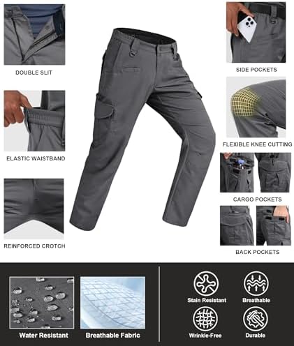 Men's Cargo Work Pants Ripstop Water Resistant Hiking Tactical Military Army Pants with Multi Pockets