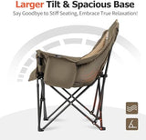 Overmont Oversized XL Camping Chair for Adults - 450lbs Support Heavy-Duty Padded Folding Chair with Side Pocket Cup Holder Cooling Bag for Outdoor Sports Garden Beach Fishing Lawn Khaki