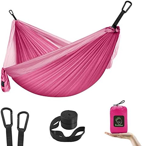 Grassman Kids Hammock- Small Hammock for Camping Portable Hammock for Child Girls Boys Ultralight Backpack Mini Hammocks with Straps Pink