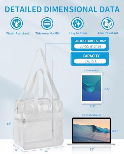 Paxiland Clear Bag for Stadium Events 12x6x12, Clear Tote Bag with Reinforced Strap, Transparent Bag for Sports Concert