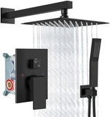 Aolemi Shower Faucet Set Rain Shower System with Handheld Spray Bathroom Shower Combo Rough-in Valve and Shower Trim Kit Included Matte Black 8 Inch Wall Mount Shower Head