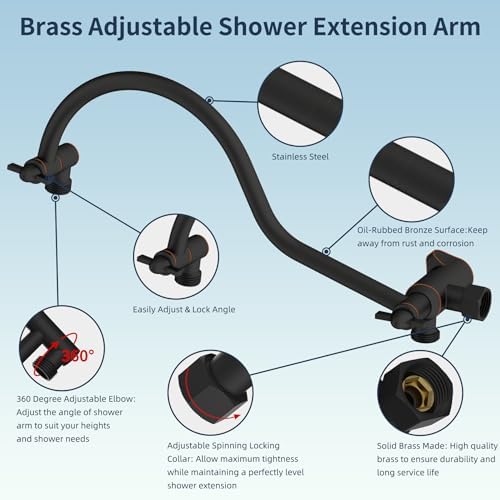 Hibbent All Metal Shower Head, 10'' High Pressure Rainfall Shower Head/Handheld Showerhead Combo with 12'' Adjustable Curved Shower Extension Arm, 7-Spray, 71'' Hose, Shower Holder, Oil Rubbed Bronze