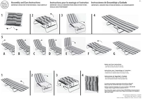 Rio Brands Portable Folding Backpack Beach Lounge Chair with Backpack Straps and Storage Pouch, Blue Multi Stripe