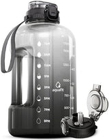AQUAFIT 64 oz Water Bottle with Time Marker - Straw & Chug Lid - BPA Free Big Water Bottle with Straw - Gym Water Bottle with Handle - Gallon Water Jug (64 Ounces, Midnight Gray)