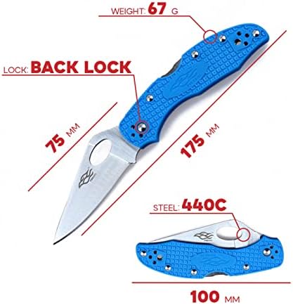 Firebird GANZO F759M Pocket Folding Knife 440C Stainless Steel Blade Nylon Glass Fiber Anti-Slip Handle with Clip Fishing Camping EDC Knife (Blue)