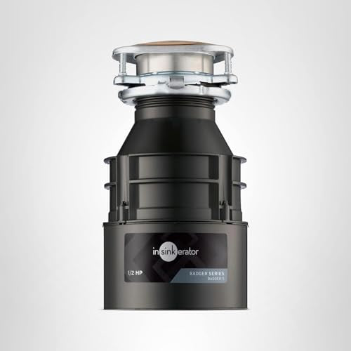 InSinkErator Badger 5 Garbage Disposal, Standard Series 1/2 HP Continuous Feed Food Waste Disposer, Black, Set of 1