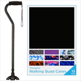 NOVA Sugarcane, Walking Cane with All Terrain Rubber Quad Tip Base and Carrying Strap, Black Design