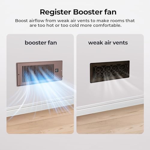 Quiet Register Booster Fan Fits 4" x 12" Register Holes, 10-Speed Smart Heating Cooling AC Vent Fan with Remote Control and Thermostat Control - Bronze