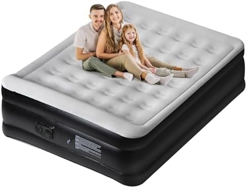 Panana Queen Air Mattress with Built in Electric Pump, Height 18.5" Comfort Blow up Inflatable Guest Air Bed Airbed with Flocked Top, Storage Bag for Family, Home, Camping