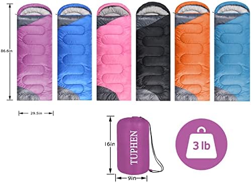 tuphen- Sleeping Bags for Adults Kids Boys Girls Backpacking Hiking Camping Microfiber Liner, Cold Warm Weather 4 Seasons Indoor Outdoor Use, Lightweight & Waterproof