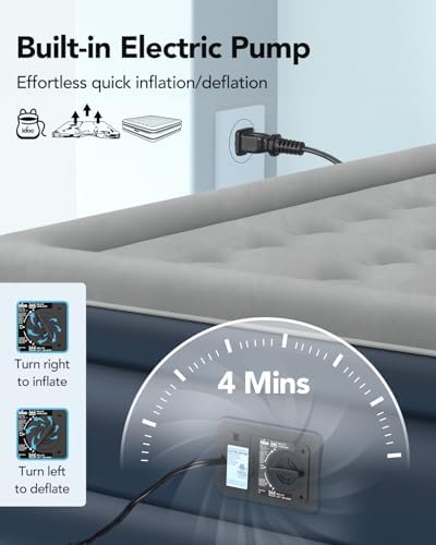 iDOO King Air Mattress with Built in Pump, 18" Raised Comfort Blow up Mattress, Upgraded Four Chamber Air Bed, Inflatable Mattress for Guests & Home, colchones inflables, AirBed, 750lbs Max