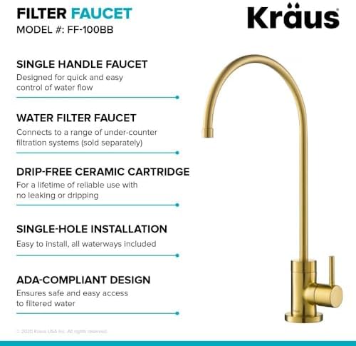 KRAUS Purita 100% Lead-Free Kitchen Water Filter Faucet in Brushed Brass, FF-100BB