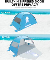 OutdoorMaster Beach Tent for 3 Person with 2 Doors, Easy Setup Sun Shade Shelter, Portable Beach Shade Sun Canopy with UPF 50+ UV Protection, Extendable Floor with Carrying Bag - Blue