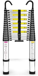 15.5 Ft Telescoping Ladder, SocTone Aluminum with Non-Slip Feet, 330lbs Max Capacity, Collapsible Ladder with Hooks for RV or Outdoor Work