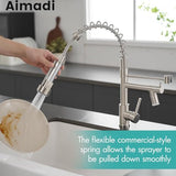 AIMADI Commerical Kitchen Faucet with Sprayer,Single Handle Pull Down Sprayer Kitchen Sink Faucet with LED Light Two Spout,Brushed Nickel