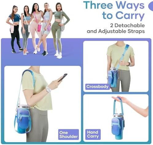 linmaya Water Bottle Carrier Bag with Phone Pocket for Stanley Cup 40/30oz,Insulated Neoprene Water Bottle Holder Cross-boday Bag with Adjustable Shoulder & Handheld Strap Stanley Cup Accessories