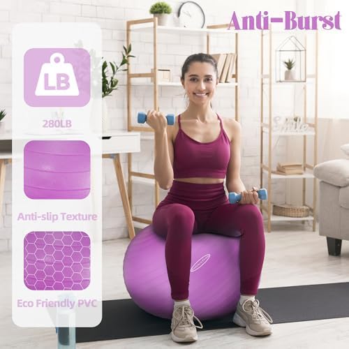 Anti-Burst and Slip Resistant Exercise Ball - Yoga, Fitness, Birthing Ball With Quick Pump, 2,000-Pound Capacity, Multiple Colors and Sizes